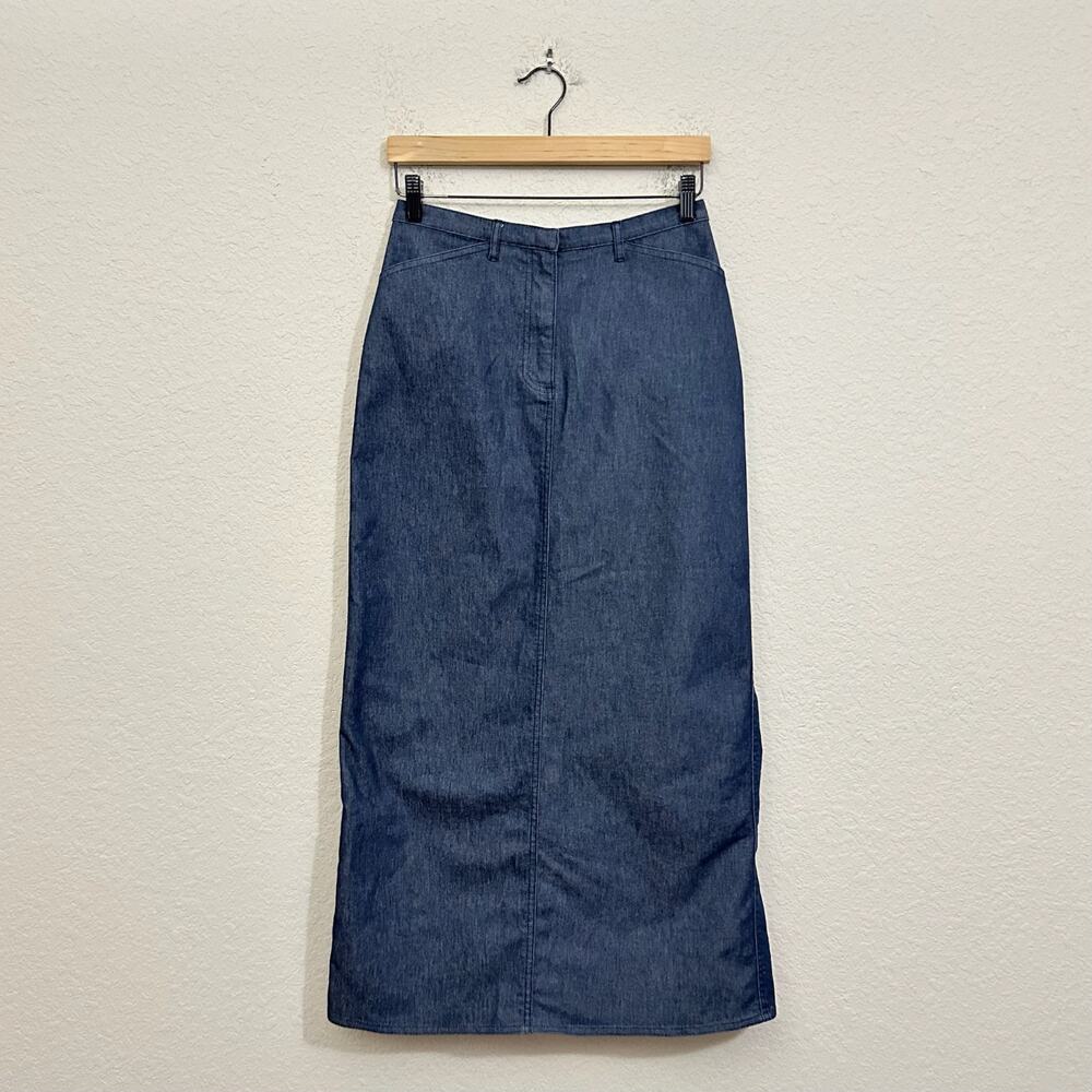 VTG ISABELLA BIRD Maxi Skirt Blue Denim Stretch Straight Pencil Y2K